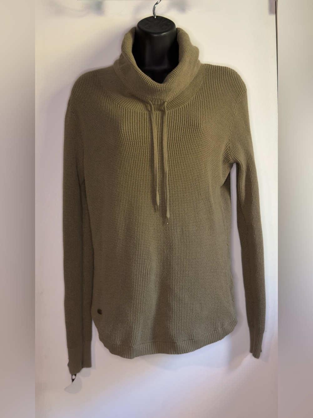 Lauren Ralph Lauren cowl neck sweater forest green waffle knit texture - Picture 7 of 13